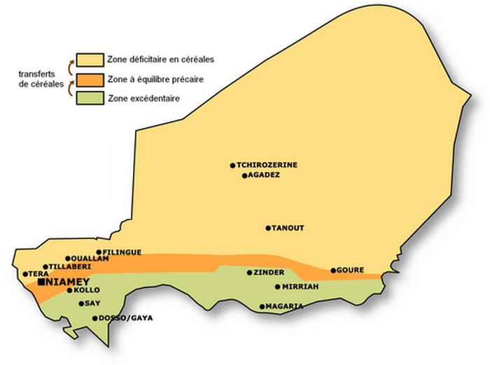 Carte des zones excédentaires et déficitaires au Niger